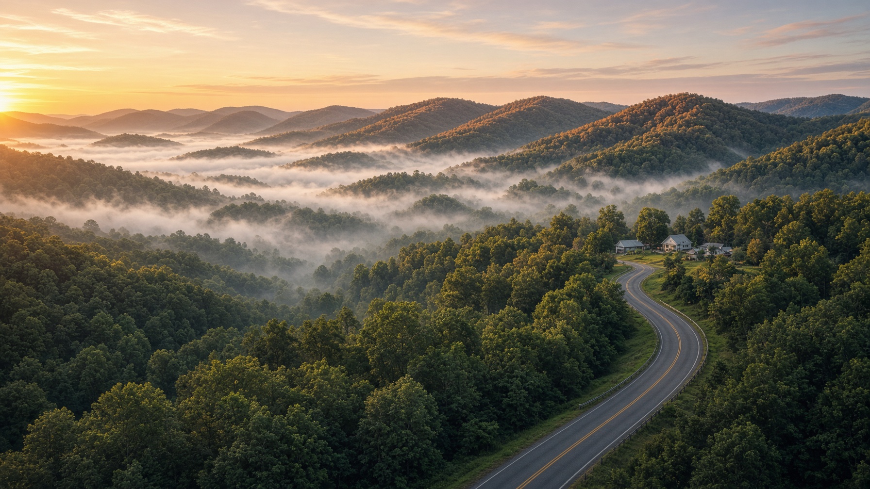 Sunrise over the Ozark hills